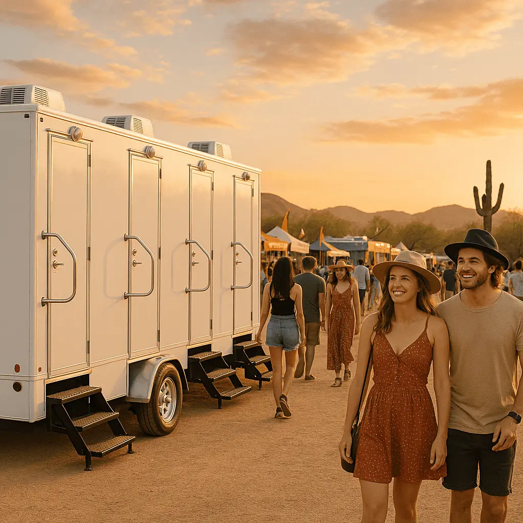 Portable restroom trailer serving an Arizona outdoor event