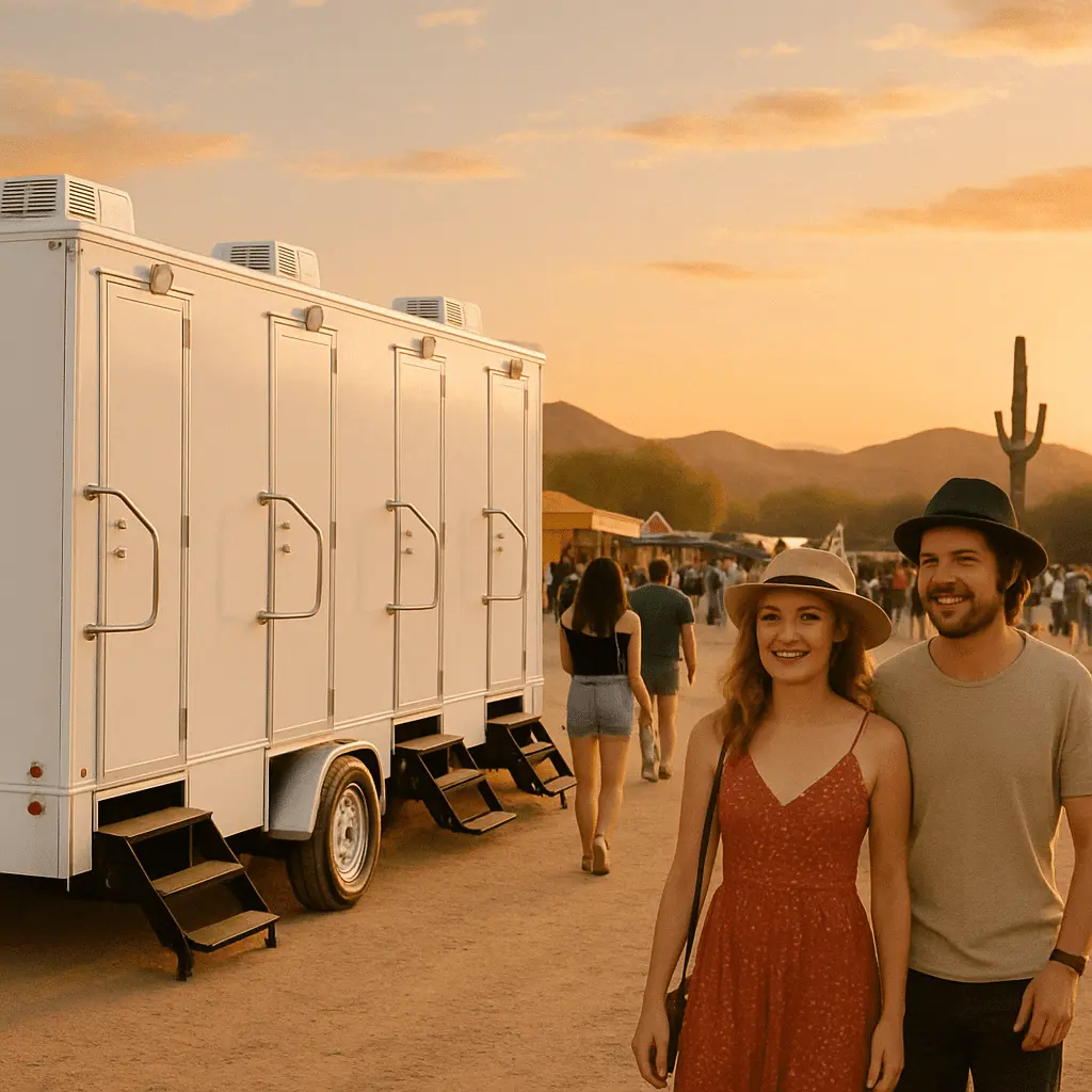 Portable restroom rental units ready for service