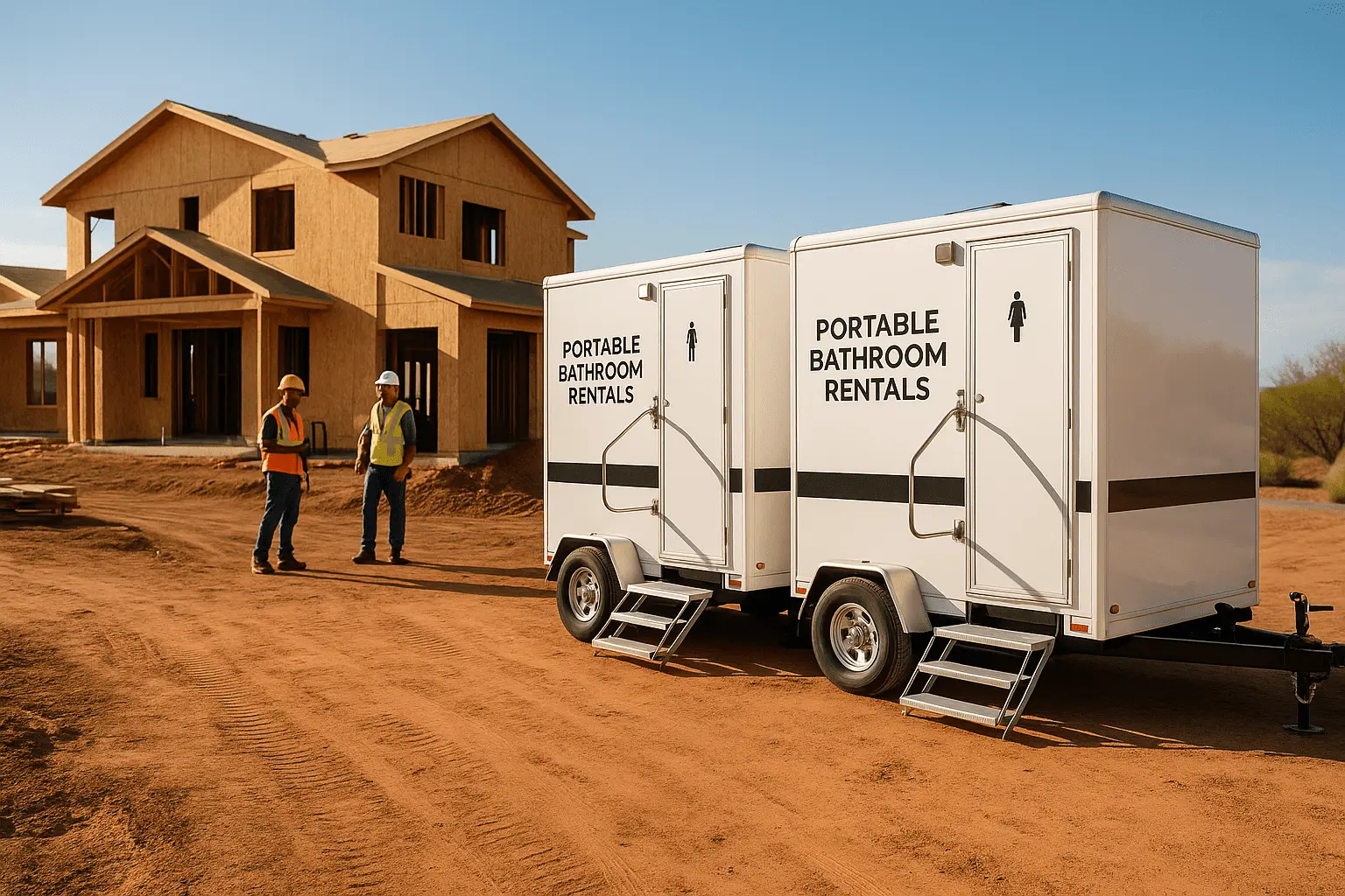 Restroom trailer delivered for a construction project
