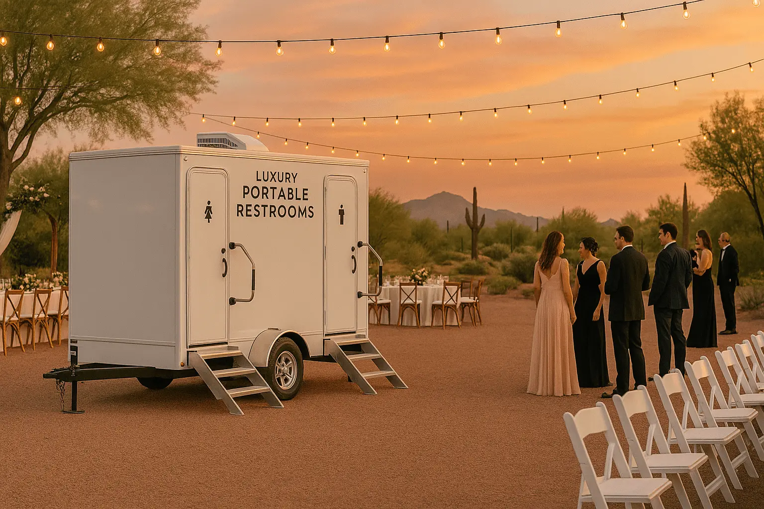 Restroom trailer set up for an Arizona outdoor wedding